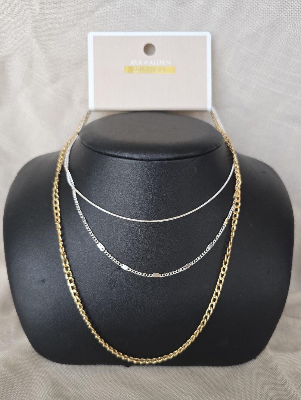 Ava & Aiden Mixed Metal Three-Tier Necklace Set — Gold & Silver